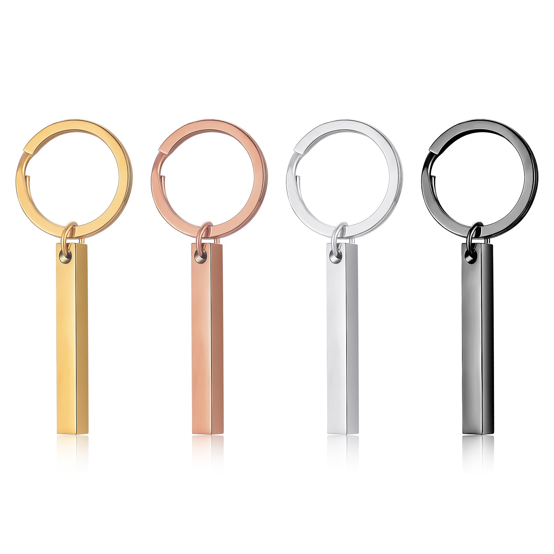 Edelstahl-Schlüsselanhänger „3D-Stab“ mit Wunsch- oder Anti-Lost-Text-Lasergravur