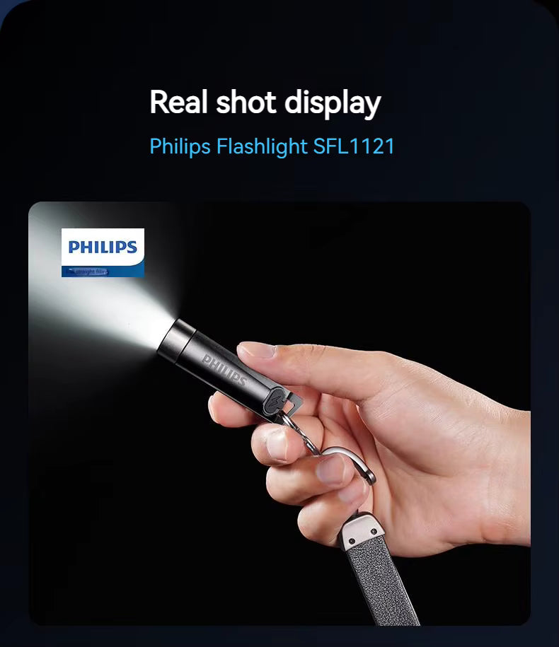 Philips SFL1121 Mini EDC Taschenlampe. Wiederaufladbar, LED, 3 Modi mit Anti-Lost-Text oder individueller Lasergravur
