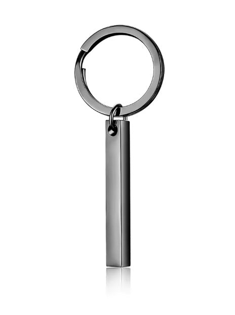 Edelstahl-Schlüsselanhänger „3D-Stab“ mit Wunsch- oder Anti-Lost-Text-Lasergravur