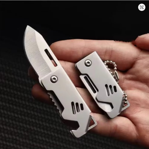 Mini-Outdoor-Klappmesser mit D2-Stahlklinge, mit Flaschenöffner mit Anti-Lost-Text oder individueller Lasergravur