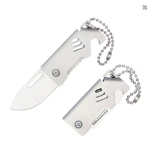 Mini-Outdoor-Klappmesser mit D2-Stahlklinge, mit Flaschenöffner mit Anti-Lost-Text oder individueller Lasergravur