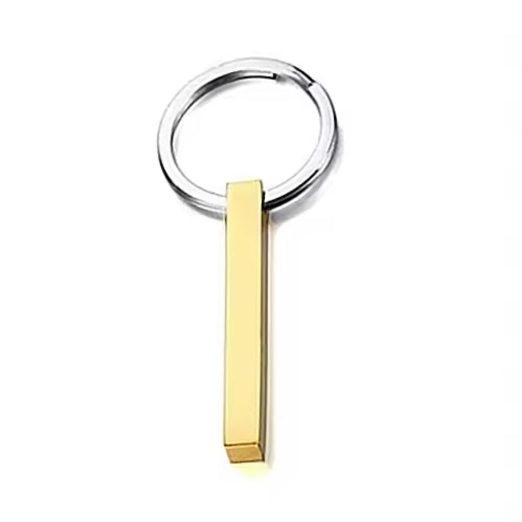 Edelstahl-Schlüsselanhänger „3D-Stab“ mit Wunsch- oder Anti-Lost-Text-Lasergravur