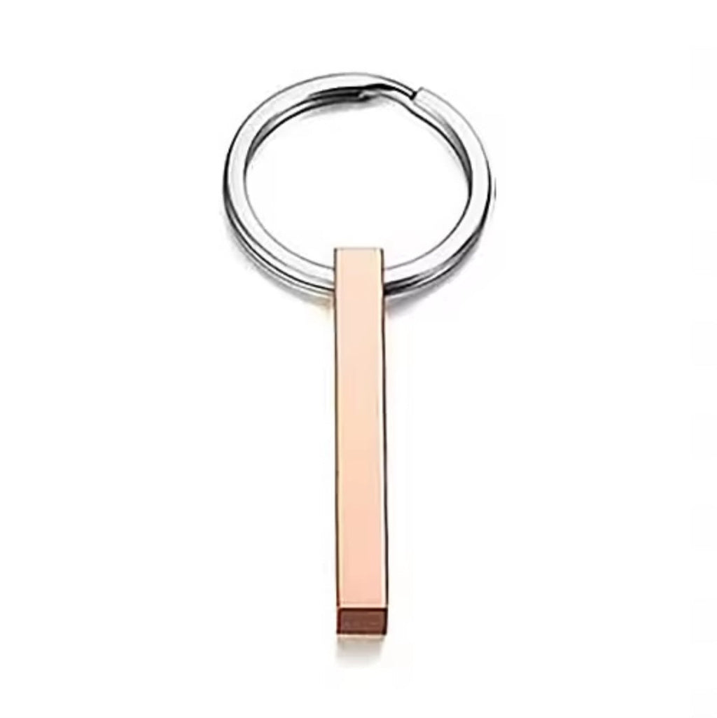 Edelstahl-Schlüsselanhänger „3D-Stab“ mit Wunsch- oder Anti-Lost-Text-Lasergravur