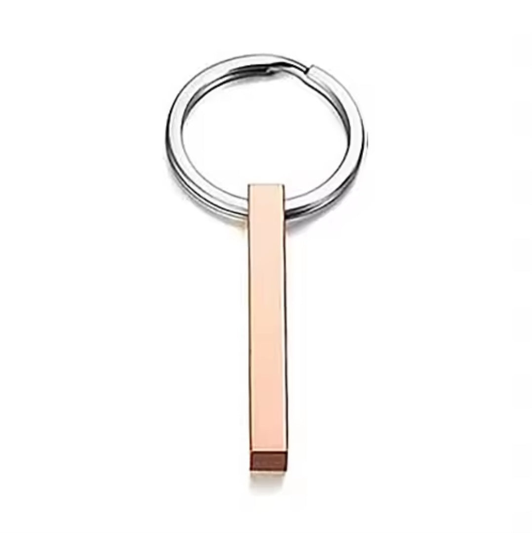 Edelstahl-Schlüsselanhänger „3D-Stab“ mit Wunsch- oder Anti-Lost-Text-Lasergravur