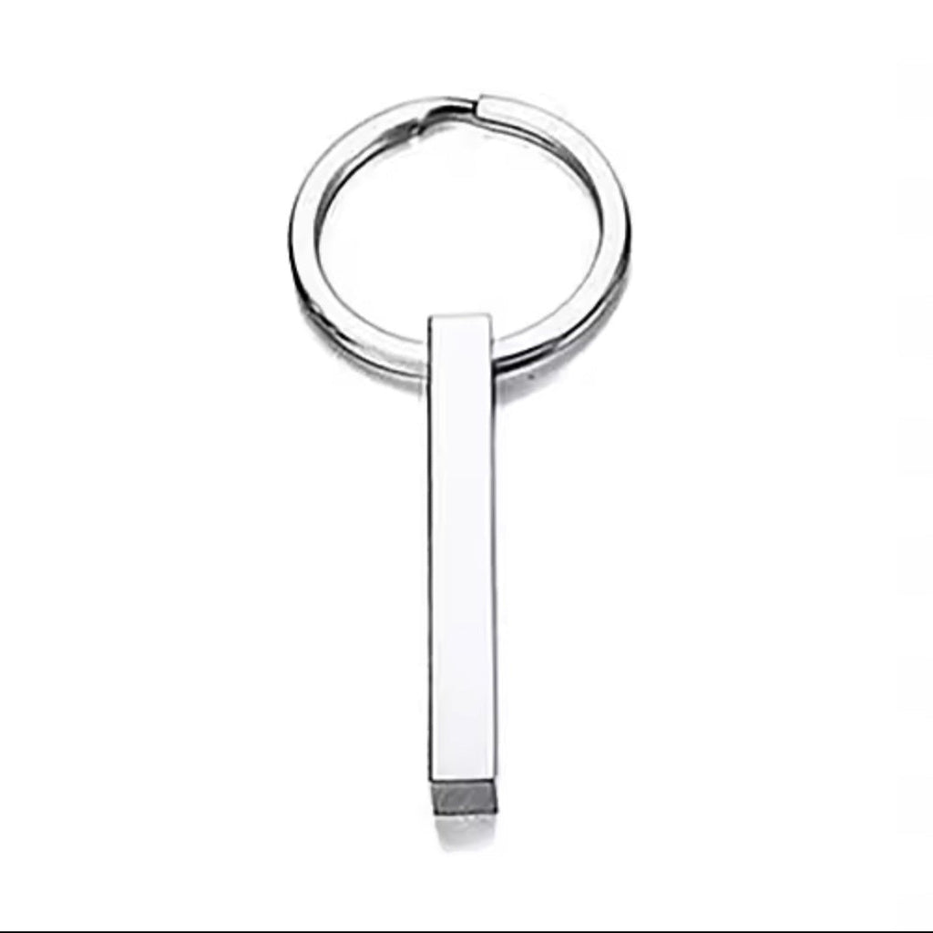 Edelstahl-Schlüsselanhänger „3D-Stab“ mit Wunsch- oder Anti-Lost-Text-Lasergravur