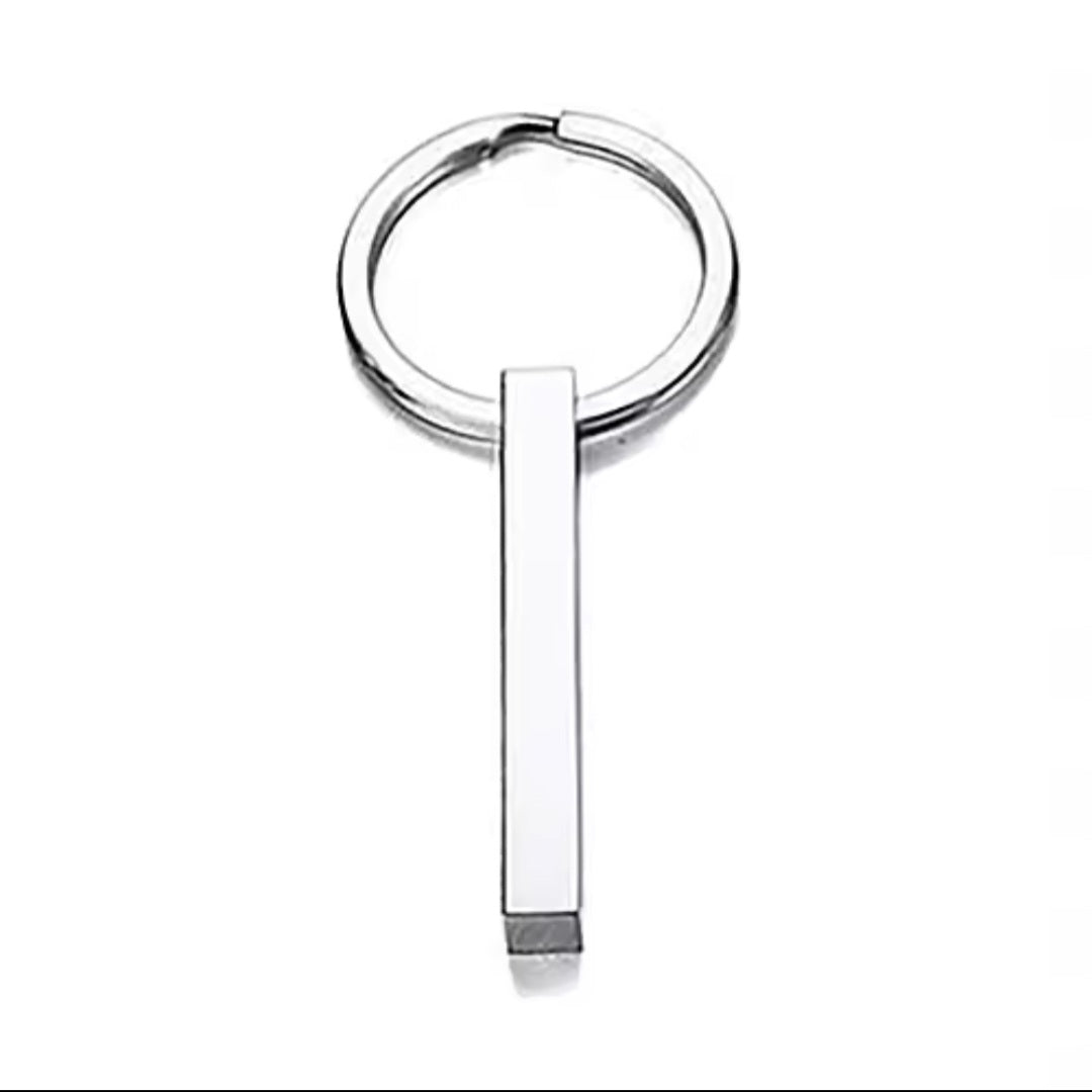 Edelstahl-Schlüsselanhänger „3D-Stab“ mit Wunsch- oder Anti-Lost-Text-Lasergravur