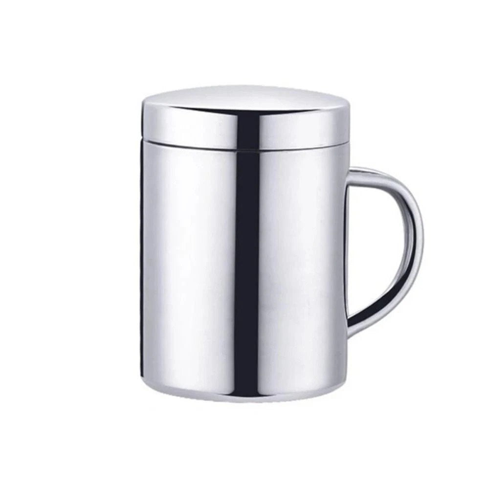 Thermo-Edelstahl-Tasse 400 ml mit Deckel & Henkel – doppelwandig, personalisierbar mit Lasergravur