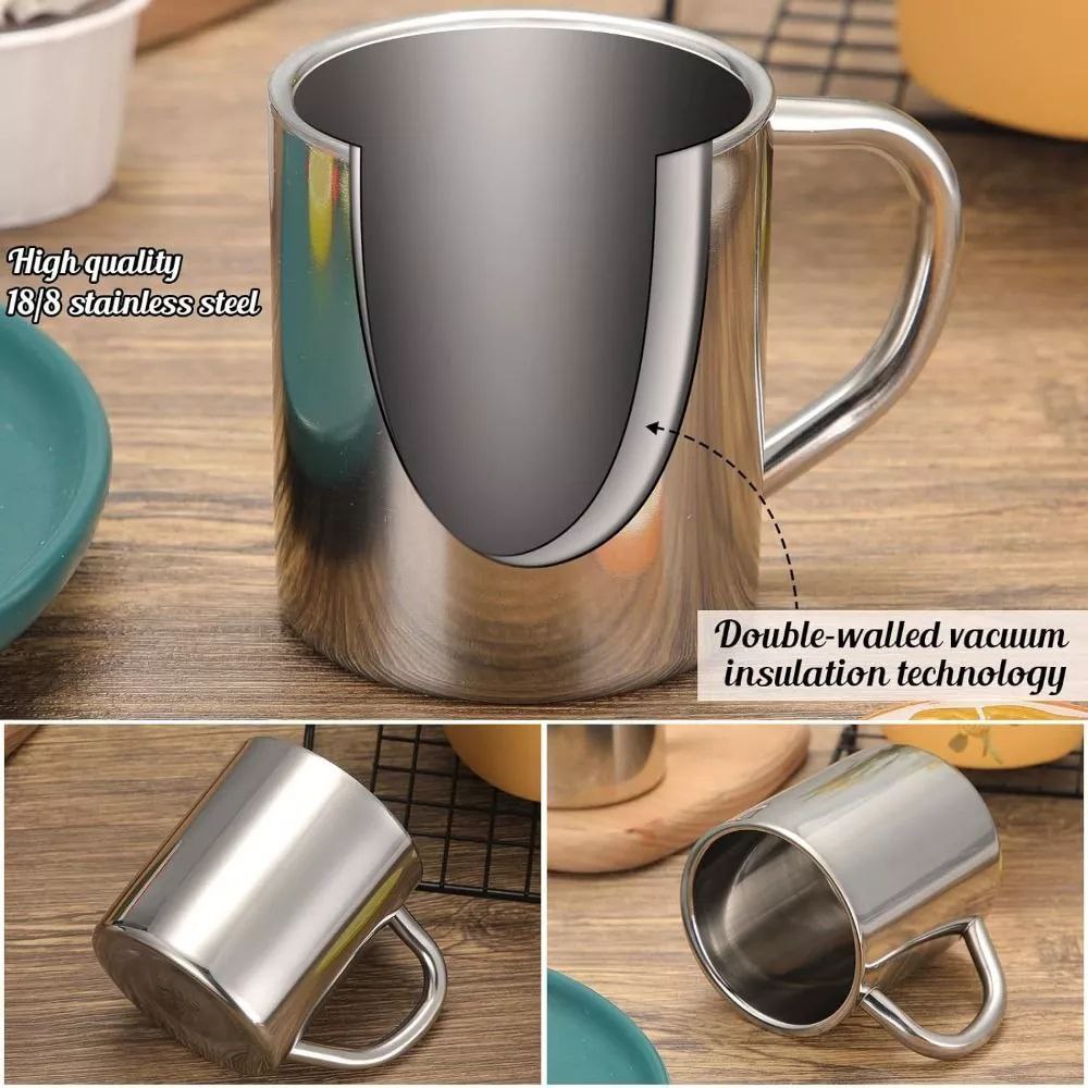 Thermo-Edelstahl-Tasse 400 ml mit Deckel & Henkel – doppelwandig, personalisierbar mit Lasergravur