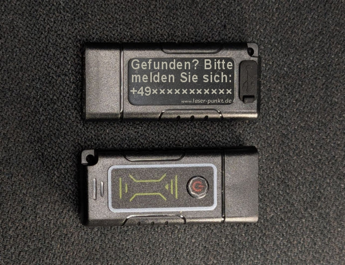 Dual-Core LED-Schlüsselanhänger, wiederaufladbar &amp; spritzfestmit individueller Lasergravur oder Anti-Lost-Text